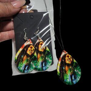 Bob Marley Earrings and Neckels Set